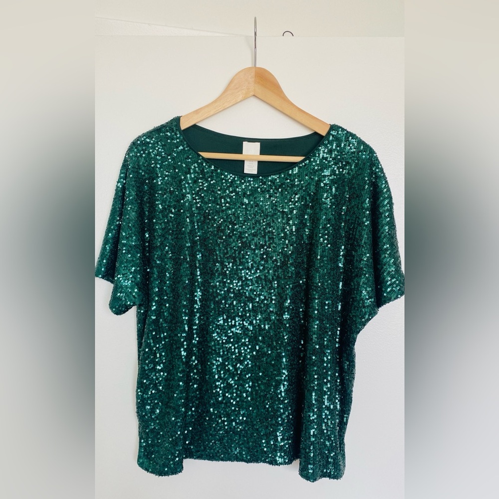 H&M emerald sequin top